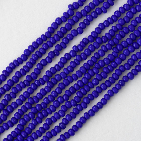 9/0 Glass Seed Beads - Opaque Cobalt Blue - 18 inch strands - Whole or Half hank