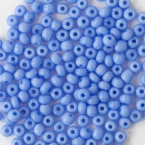9/0 Glass Seed Beads - Opaque Light Blue - 18 inch strands - Whole or Half hank
