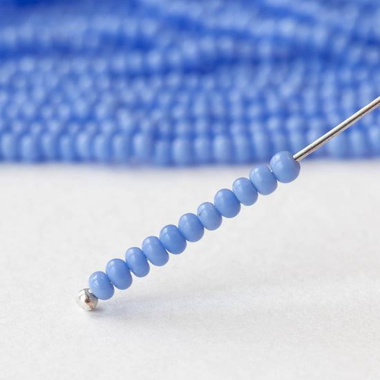 9/0 Glass Seed Beads - Opaque Light Blue - 18 inch strands - Whole or Half hank