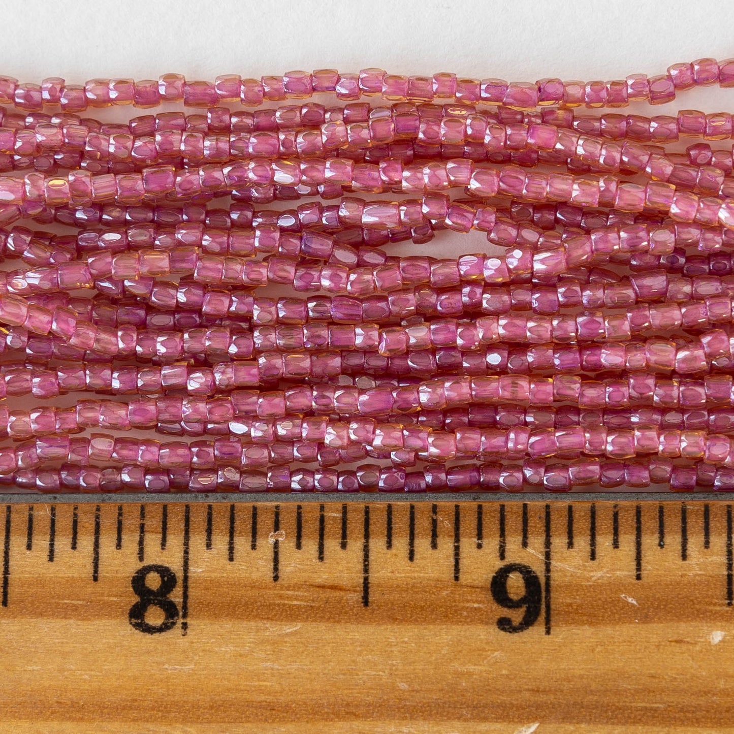 Size 9 -  3-Cut Seeds - Pink Luster - 6 strands