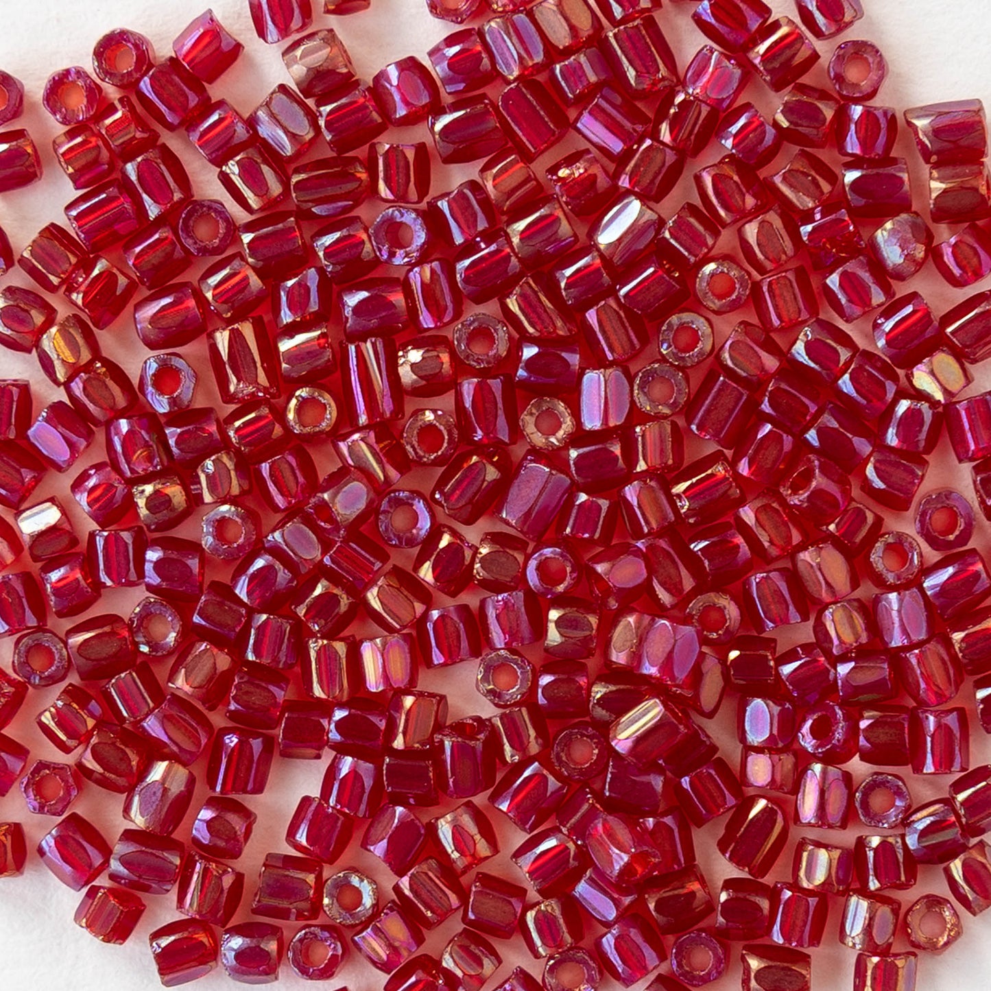 9/0 Tri-cut Glass Seed Beads - Red AB - 5 or 10 strands