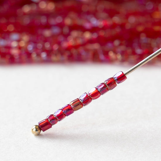 9/0 Tri-cut Glass Seed Beads - Red AB - 5 or 10 strands