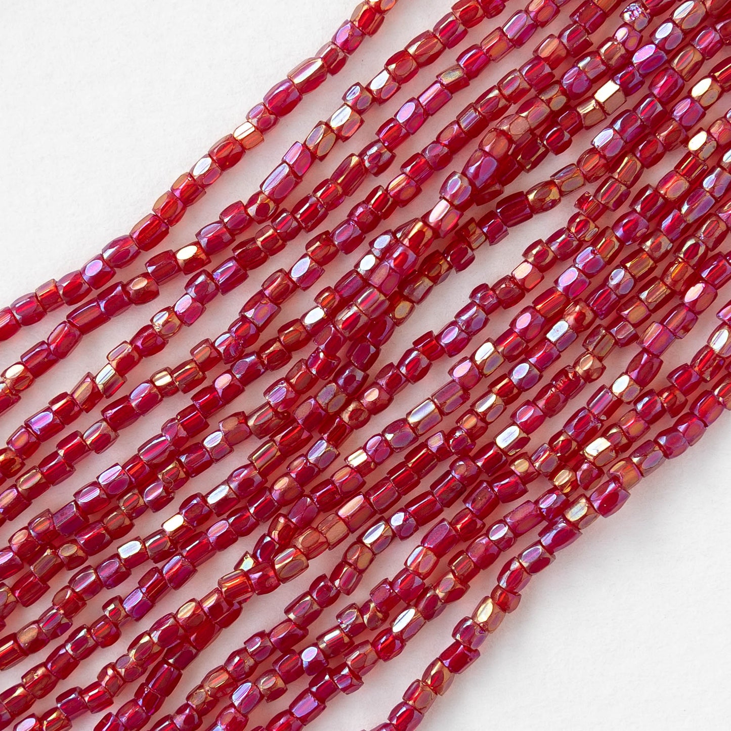 9/0 Tri-cut Glass Seed Beads - Red AB - 5 or 10 strands