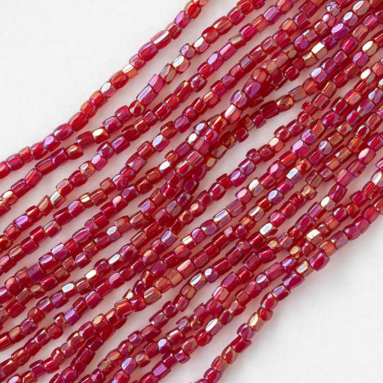9/0 Tri-cut Glass Seed Beads - Red AB - 5 or 10 strands