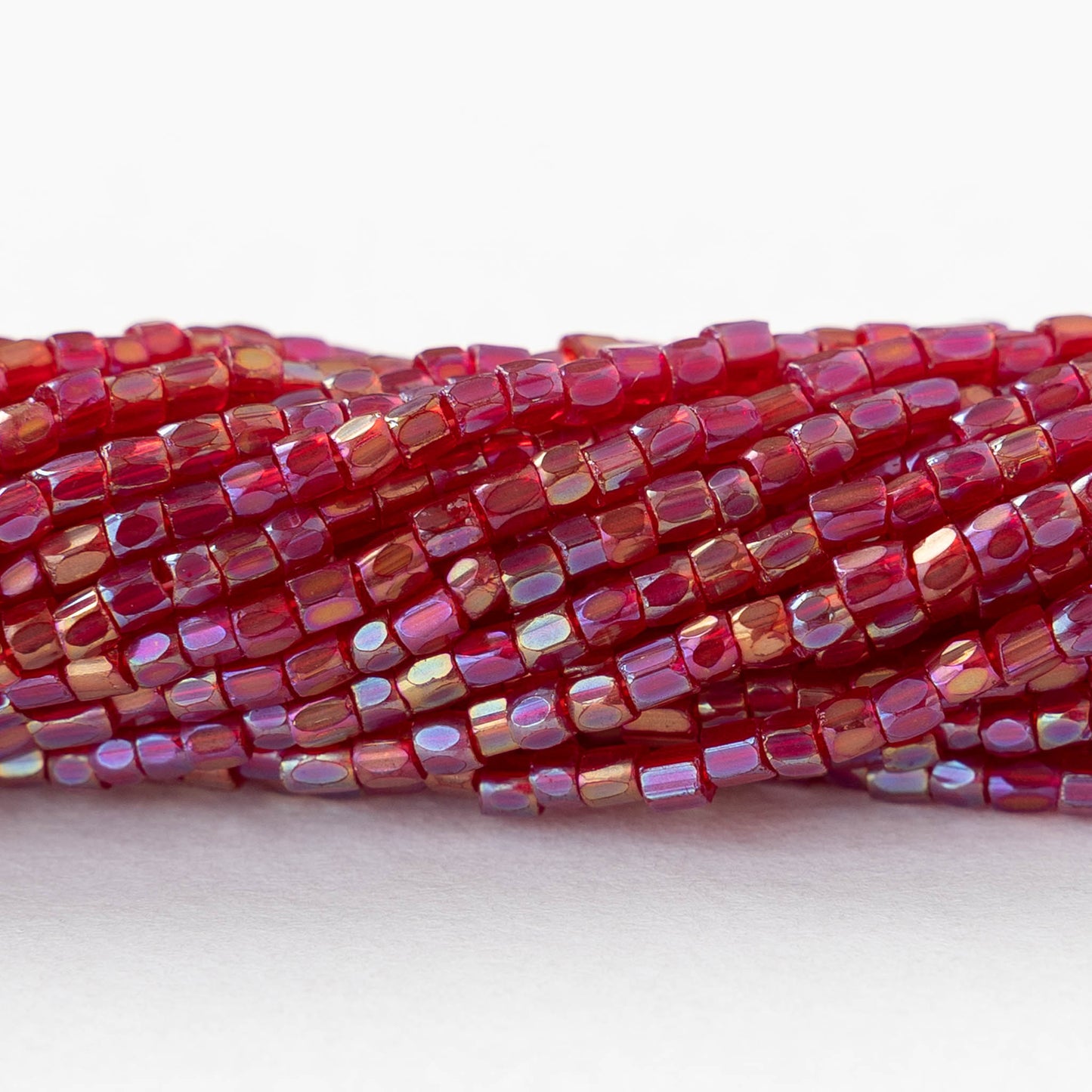 9/0 Tri-cut Glass Seed Beads - Red AB - 5 or 10 strands