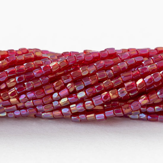 9/0 Tri-cut Glass Seed Beads - Red AB - 5 or 10 strands
