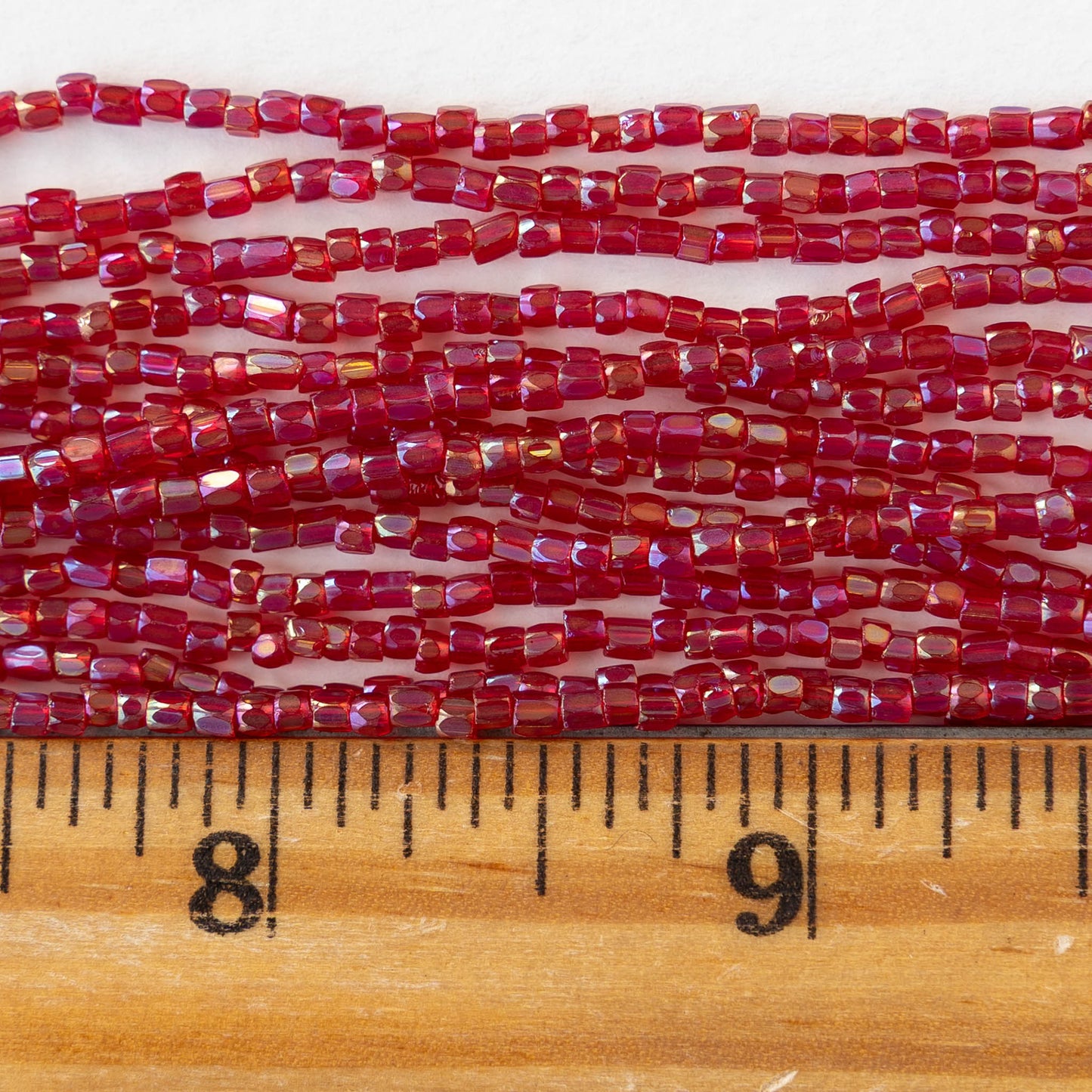 9/0 Tri-cut Glass Seed Beads - Red AB - 5 or 10 strands