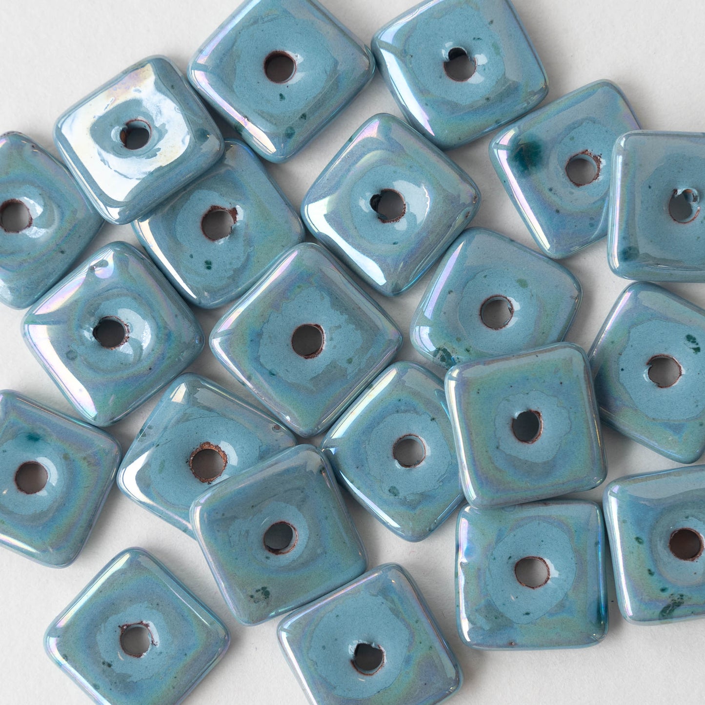 15mm Glazed Ceramic Square Tiles - Iridescent Light Blue - 10 or 30