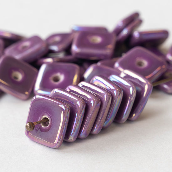 15mm Glazed Ceramic Square Tiles - Iridescent Purple Passion - 10 or 30