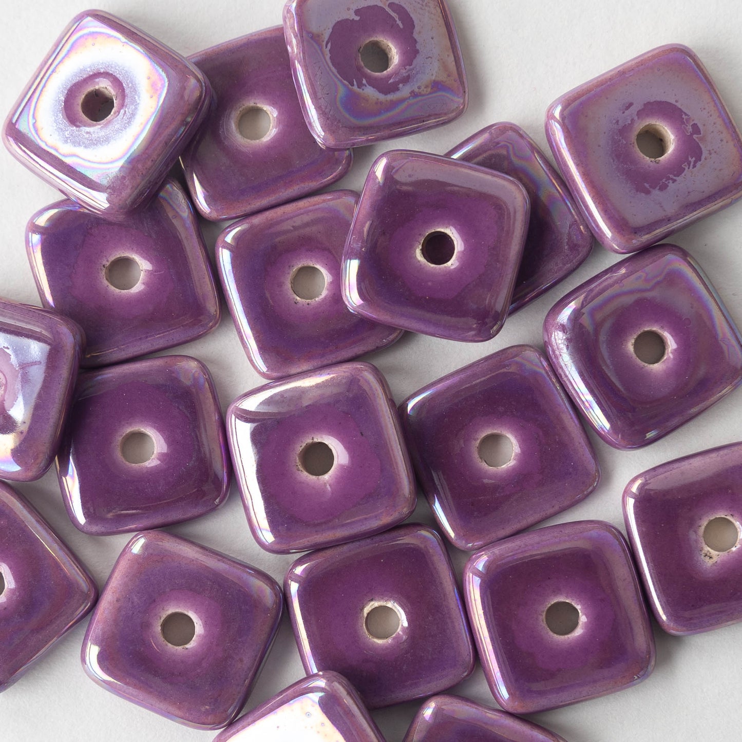 15mm Glazed Ceramic Square Tiles - Iridescent Purple Passion - 10 or 30