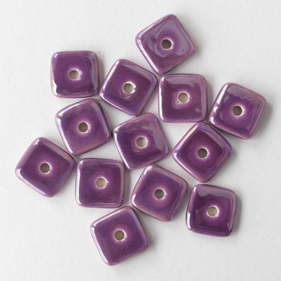15mm Glazed Ceramic Square Tiles - Iridescent Purple Passion - 10 or 30