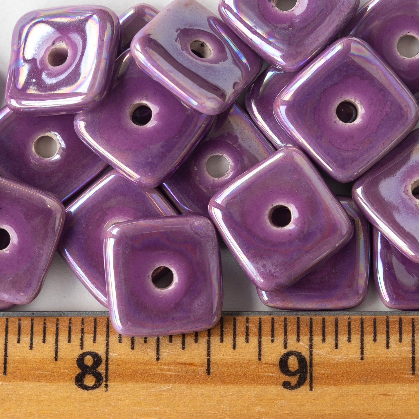 15mm Glazed Ceramic Square Tiles - Iridescent Purple Passion - 10 or 30