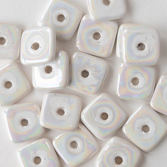 Load image into Gallery viewer, 15mm Glazed Ceramic Square Tiles - Iridescent Ivory Opal - 10 or 30
