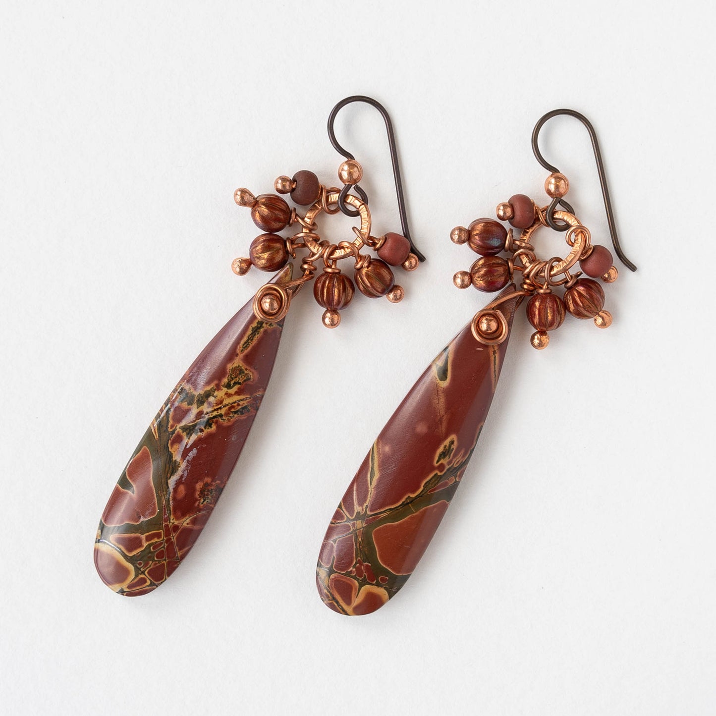 Jasper Dangle Earrings with Beaded Accents