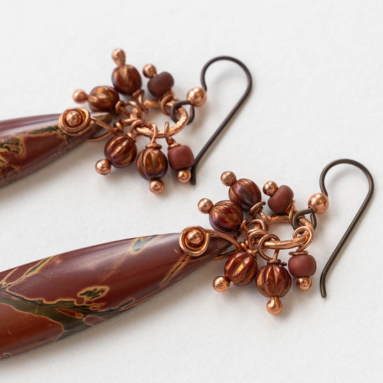 Jasper Dangle Earrings with Beaded Accents