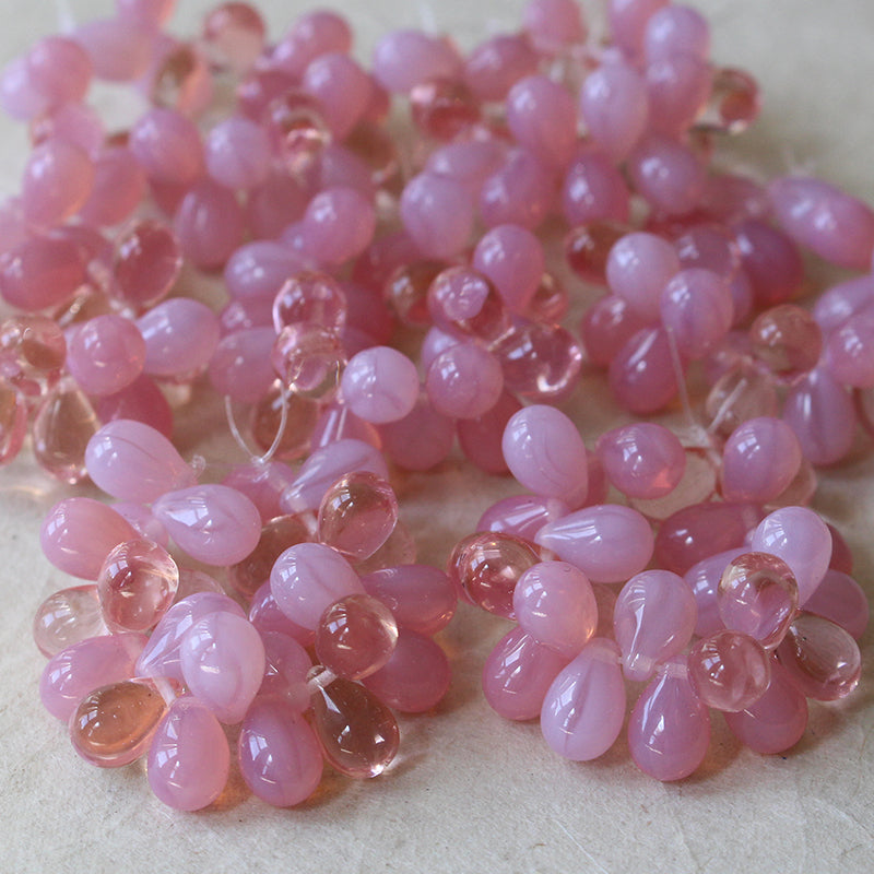 6x9mm Glass Teardrop Beads Pink Mix 25 Beads – funkyprettybeads