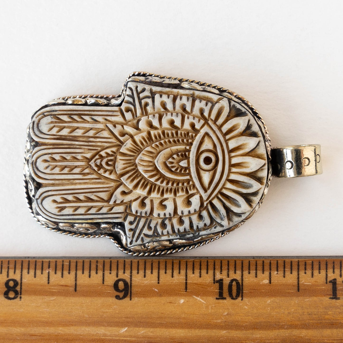 57mm Hamsa Hand Pendant set in Tibetan Silver - 1 piece