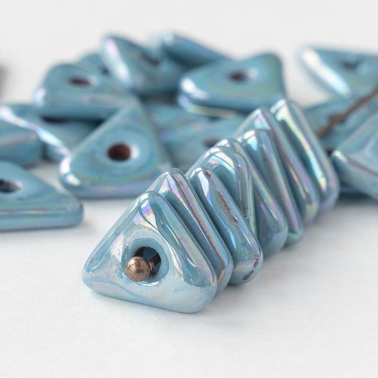 12-13mm Glazed Ceramic Triangle Beads - Iridescent Light Blue  - 10 or 30