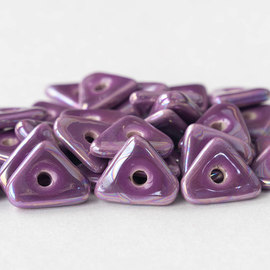 12-13mm Glazed Ceramic Triangle Beads - Iridescent Purple Passion - 10 or 30