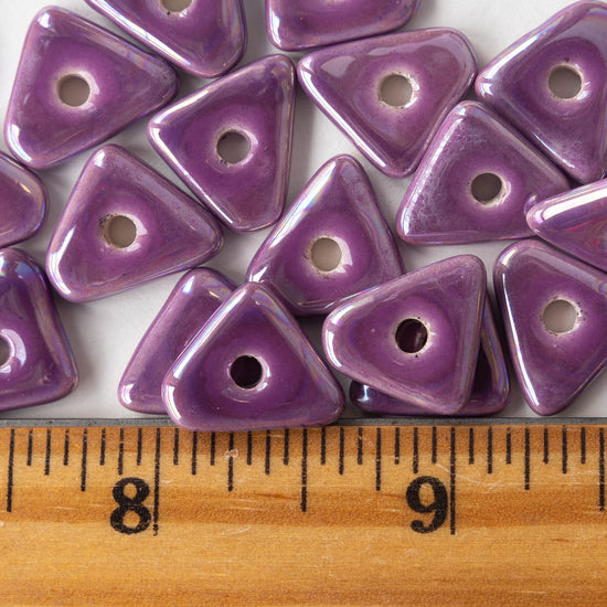 12-13mm Glazed Ceramic Triangle Beads - Iridescent Purple Passion - 10 or 30