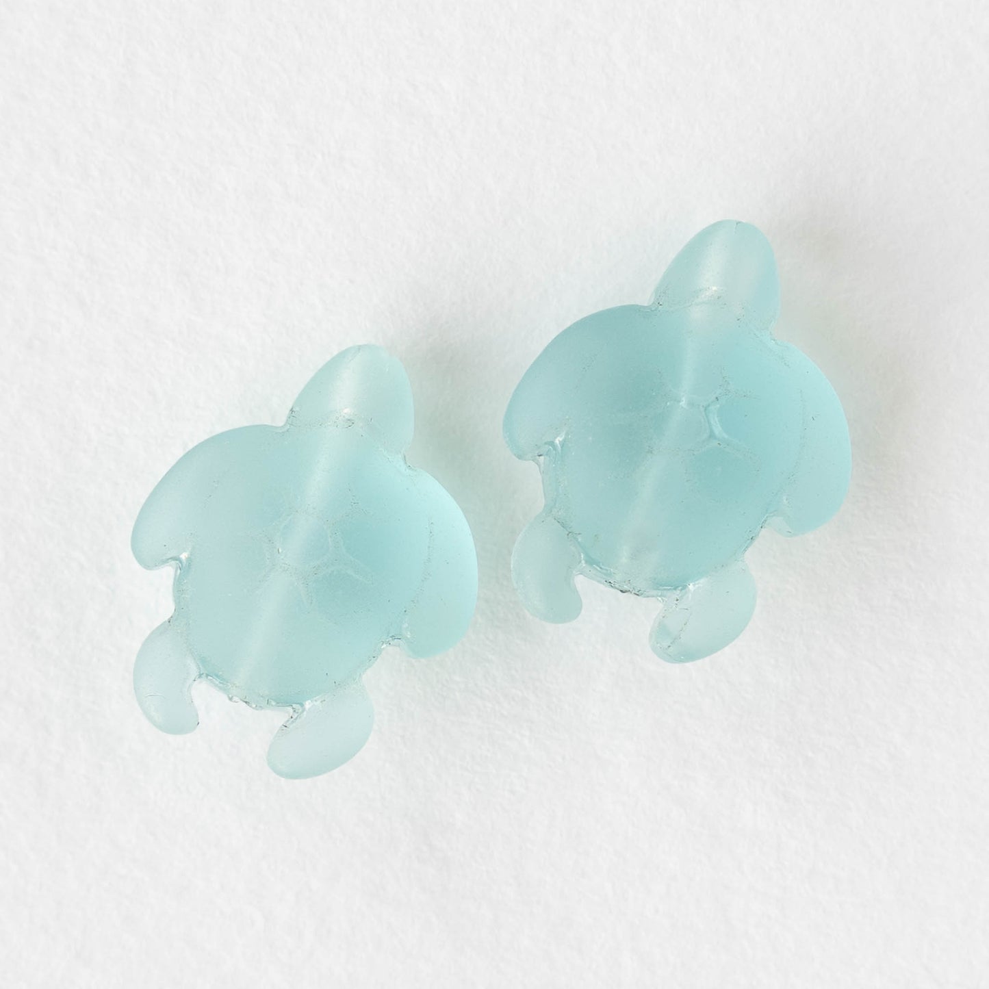Frosted Glass Turtle Beads - Light Seafoam - 4 Beads