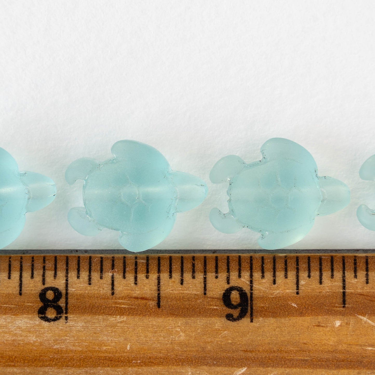 Frosted Glass Turtle Beads - Light Seafoam - 4 Beads
