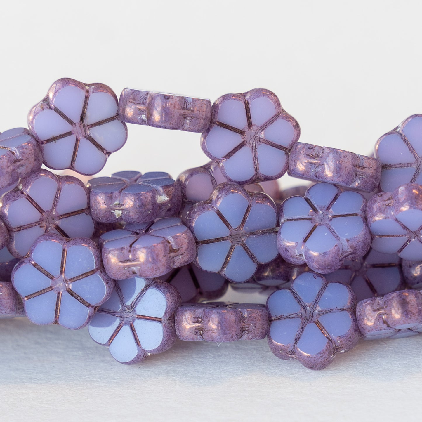 10mm Forget Me Not Flower Beads - Opaque Lavender - 15 Beads