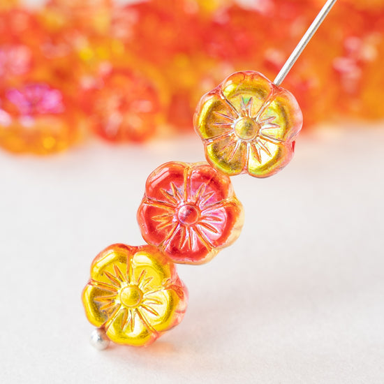 10mm Hibiscus Flower Bead - Orange AB - 10 Beads