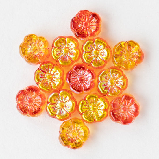 10mm Hibiscus Flower Bead - Orange AB - 10 Beads
