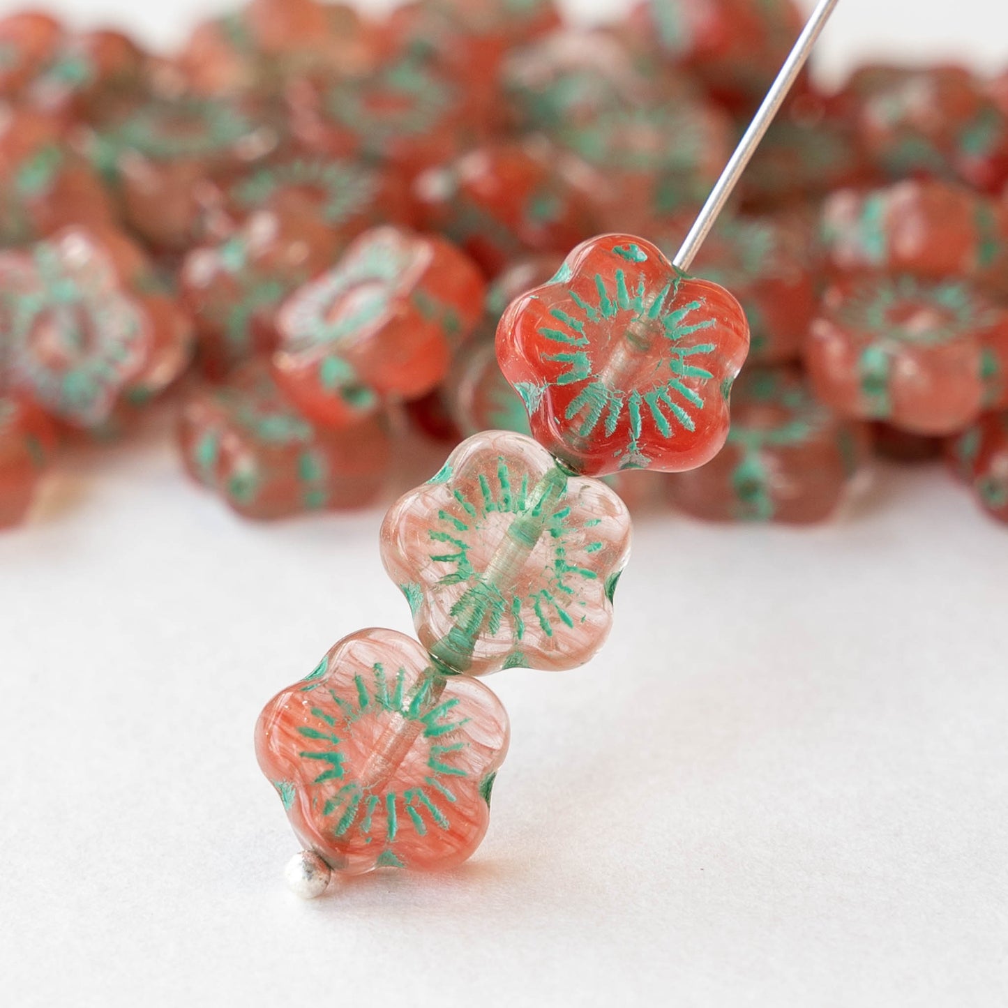 10mm Glass Flower Beads - Watermelon - 20 beads