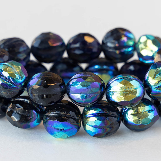 13mm Glass Tile Bead - Blue Black Matte - Czech glass – funkyprettybeads