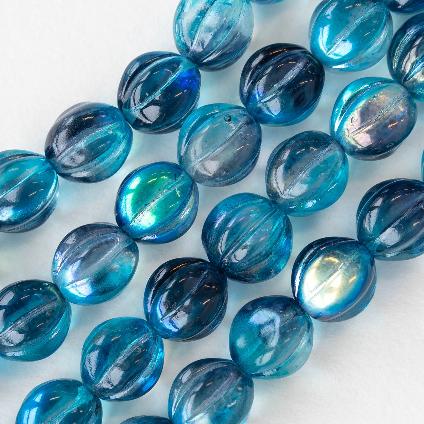 10mm Melon Bead - Teal Blue Mix - 20 Beads