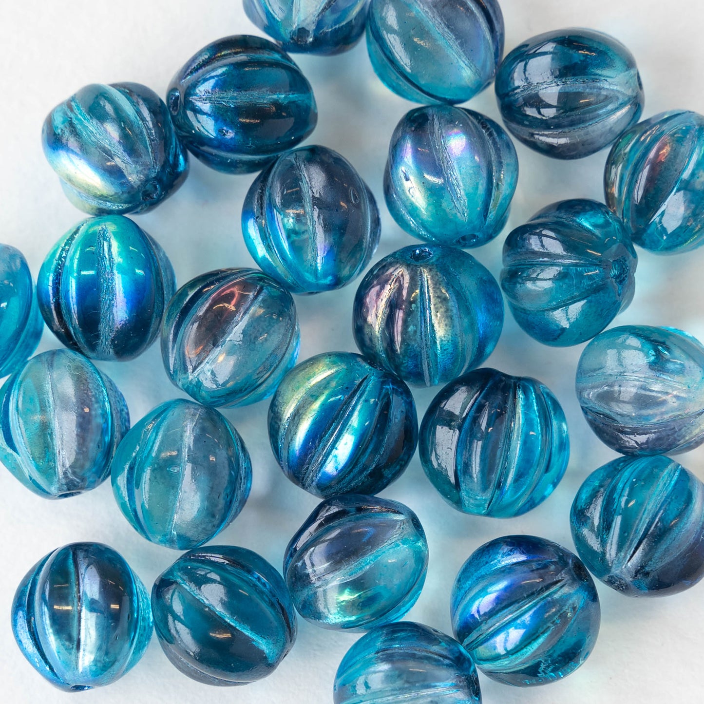 10mm Melon Bead - Teal Blue Mix - 20 Beads