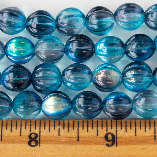 10mm Melon Bead - Teal Blue Mix - 20 Beads