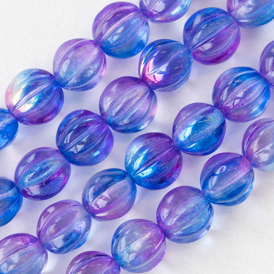 10mm Melon Bead - Blue Purple Mix - 25 Beads – funkyprettybeads