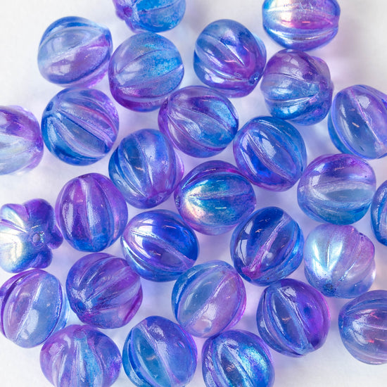 10mm Melon Bead - Blue Purple Mix - 20 Beads