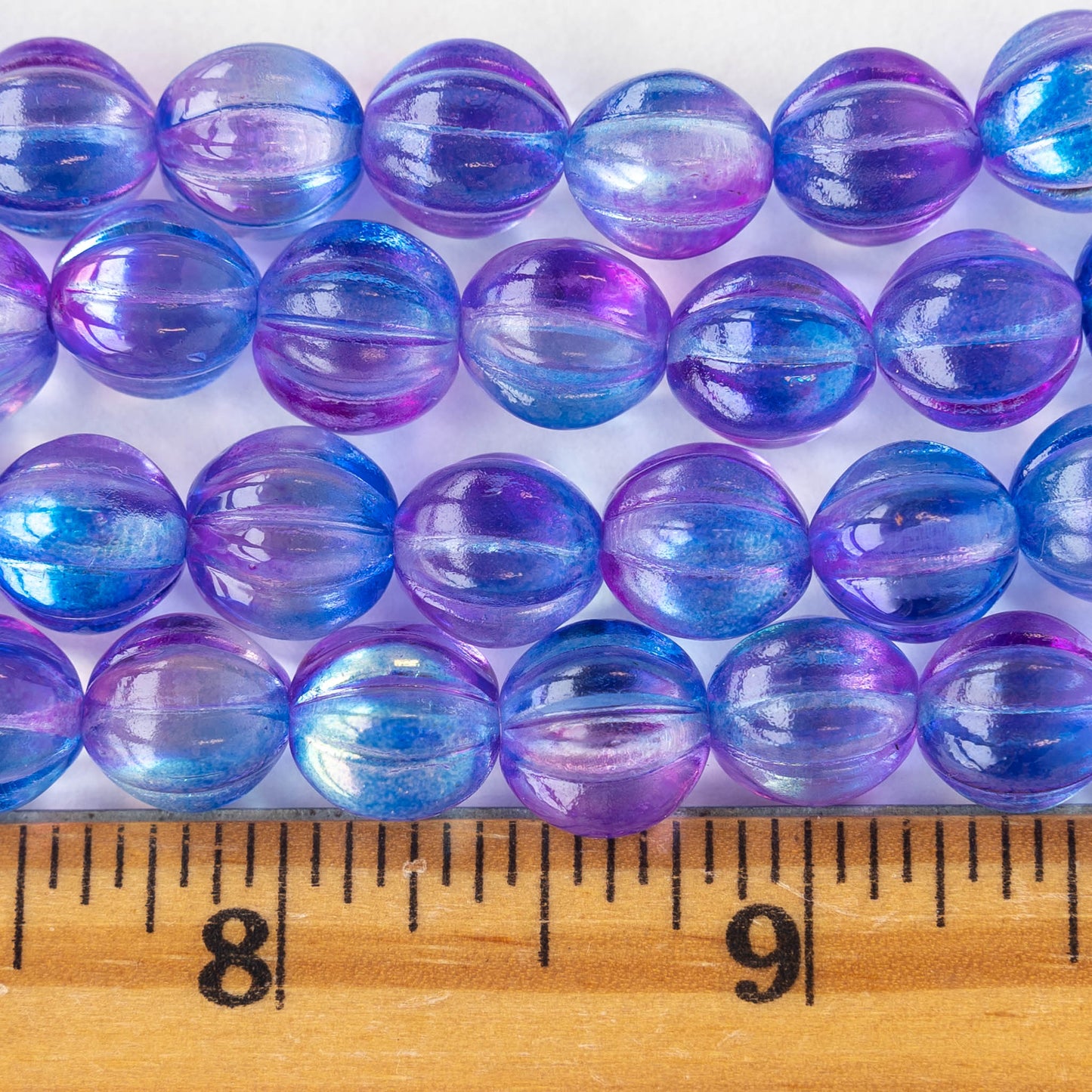 Baby Blue AB Beads, Smooth Multi Color Iridescent Beads BS #113, sizes in 8  mm 15.25 inch FULL Strands