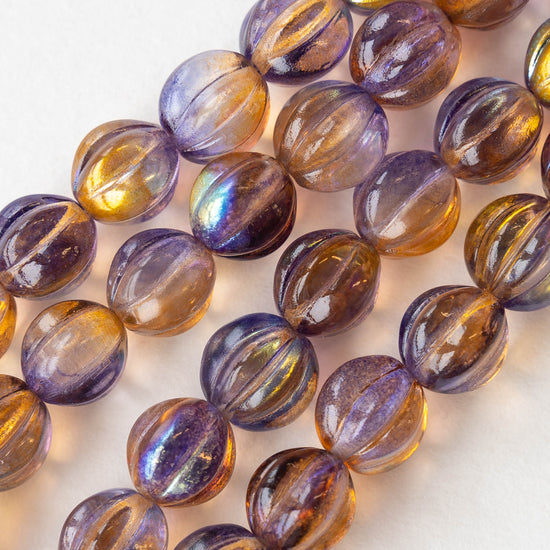 10mm Melon Bead - Purple Amber - 20 Beads