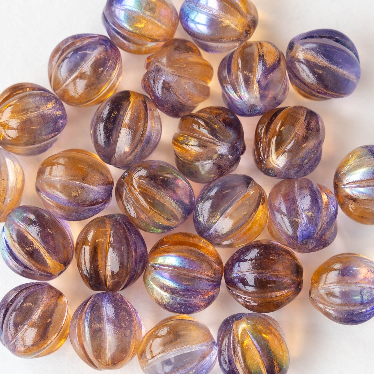 Load image into Gallery viewer, 10mm Melon Bead - Purple Amber - 25 Beads
