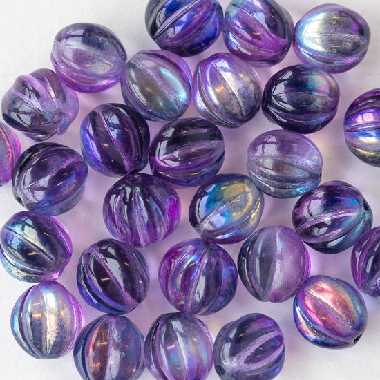 10mm Melon Bead - Purple Mix - 25 Beads