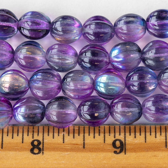 10mm Melon Bead - Purple Mix - 25 Beads