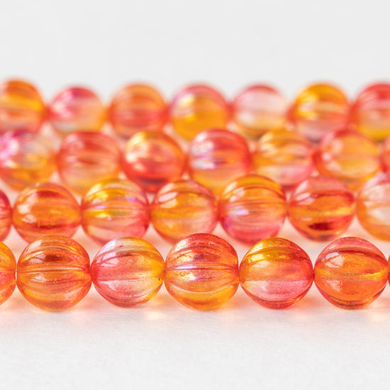 10mm Melon Bead - Orange Mix - 25 Beads