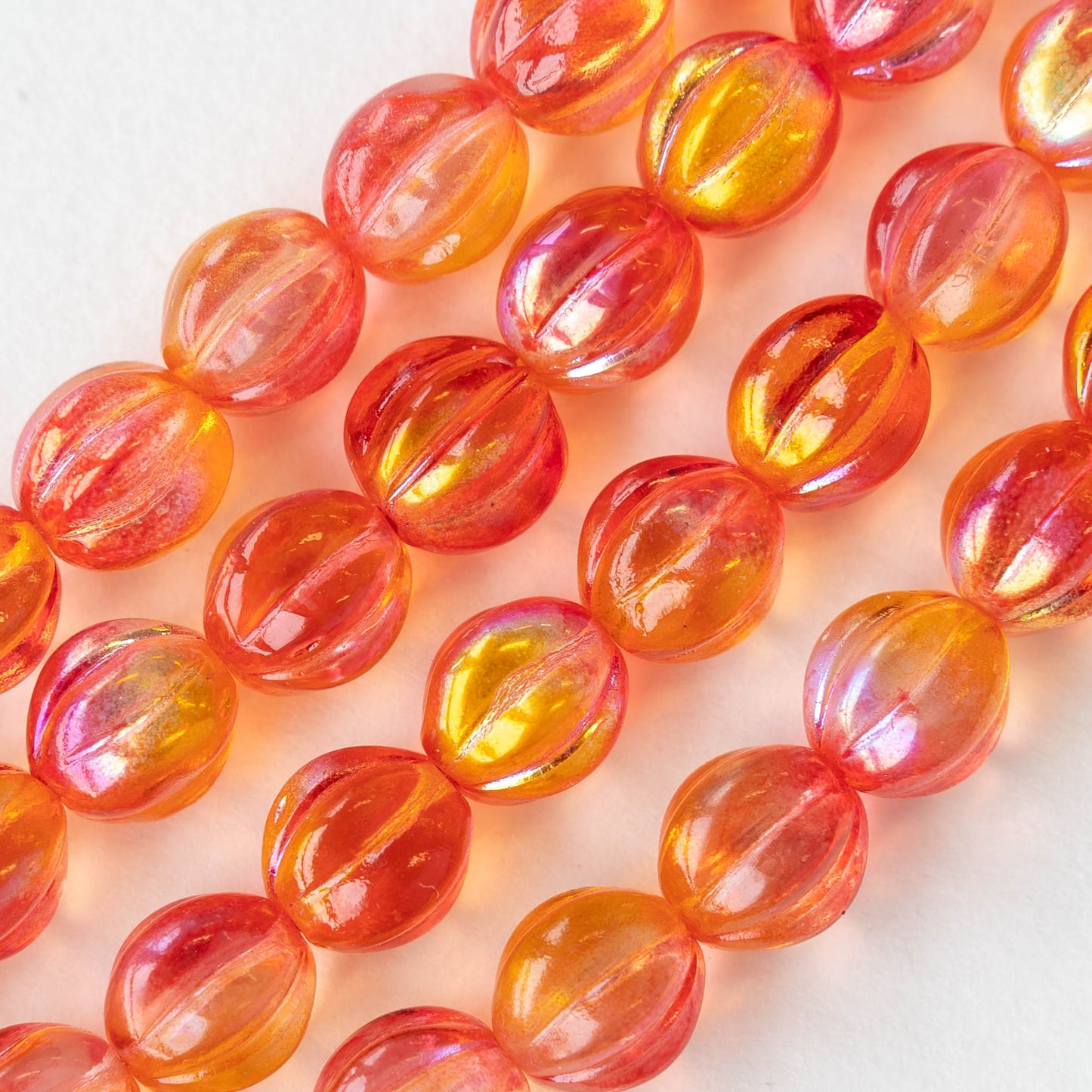10mm Melon Bead - Orange Mix - 20 Beads