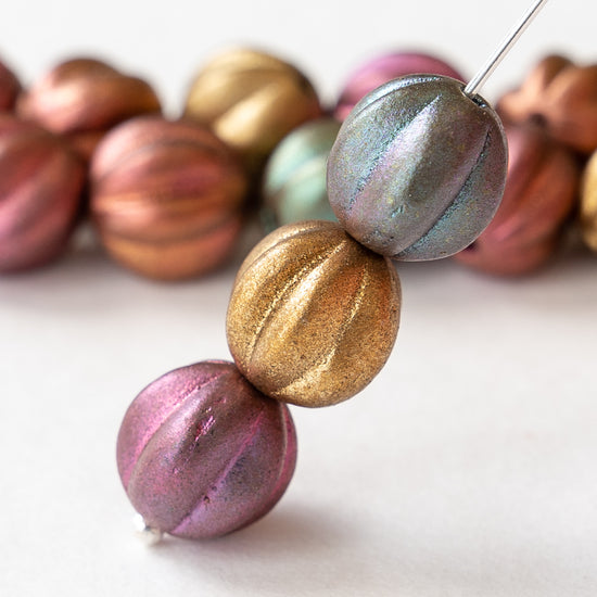Load image into Gallery viewer, 10mm Melon Beads - Metallic Bronze Iris Matte - 15 Beads
