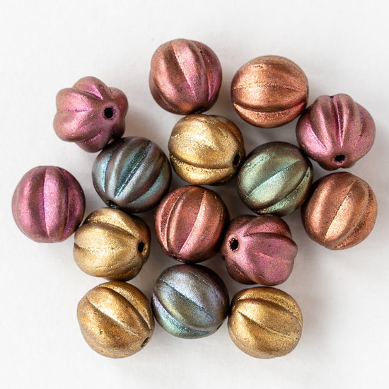 Load image into Gallery viewer, 10mm Melon Beads - Metallic Bronze Iris Matte - 15 Beads

