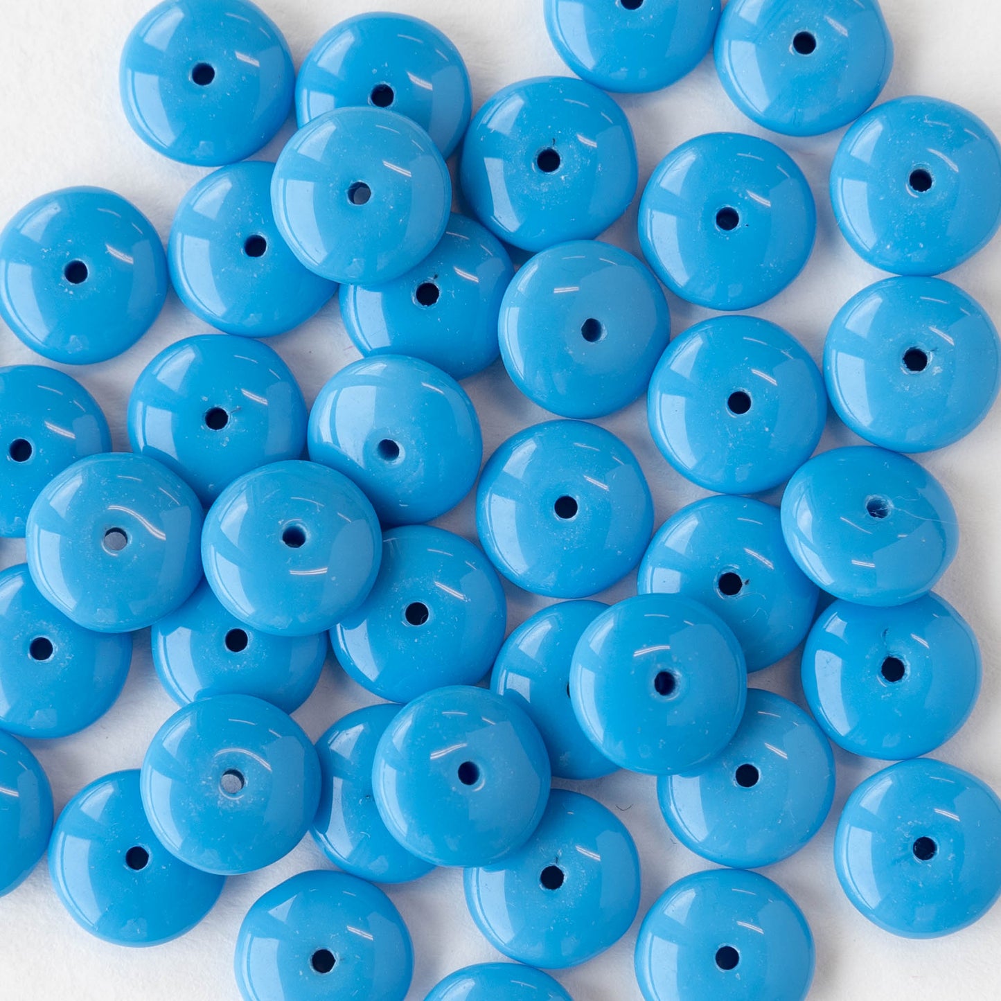 8mm Glass Rondelle Beads - Opaque Sky Blue - 30 Beads
