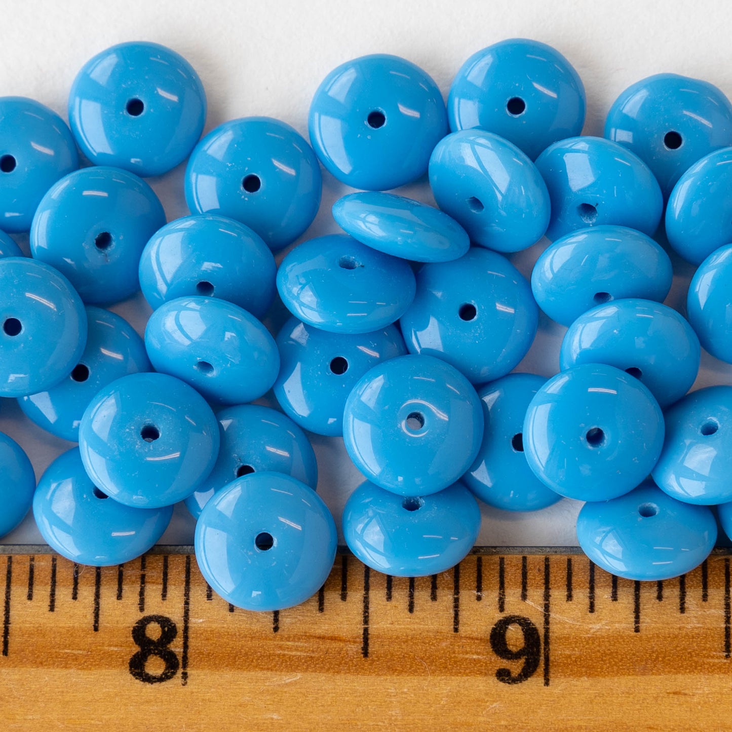 8mm Glass Rondelle Beads - Opaque Sky Blue - 30 Beads