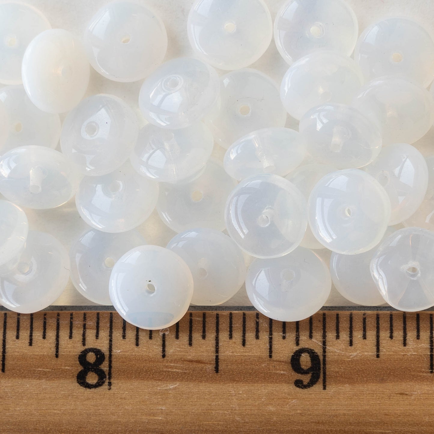 10mm Glass Rondelle Beads - Angel White Opaline - 30 Beads