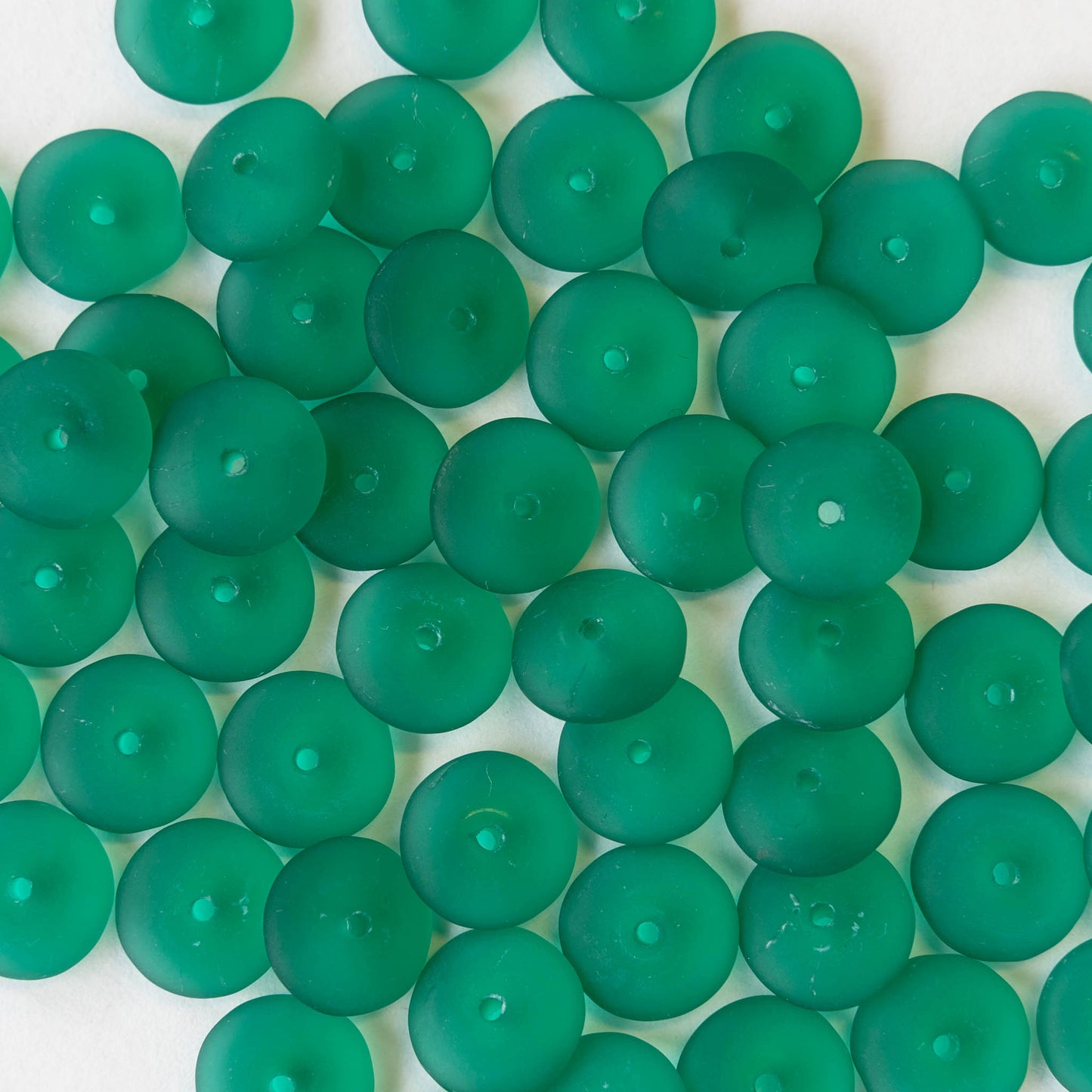 10mm Rondelle Beads - Emerald Matte  - 30 Beads