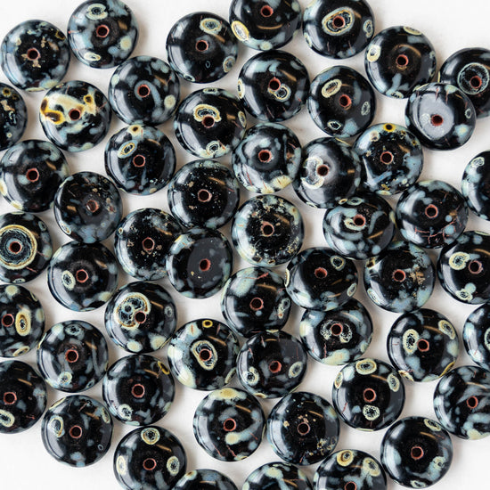 9.5mm Rondelle Beads - Opaque Black Picasso - 30